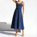 New Soft Denim Camisole Vintage Casual Style Button Denim Dress Long Skirt_mkmklike.com