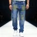 "Men's Paint-Splatter Jeans – Distressed Straight-Leg Denim Pants With Artistic Wash, Streetwear & Casual Wear, High Elastic Comfort Fit"_mkmklike.com