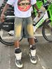Vintage Washed Denim Jeans for Men Distressed Cat Whisker Rhinestone Embellished Baggy Pants High-Quality Cotton B3072 Blue_mkmklike.com