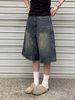 2025 New American Retro Washed Old Denim Shorts Men's And Women's Loose Straight Wide-leg Versatile Seven-point Pants_mkmklike.com