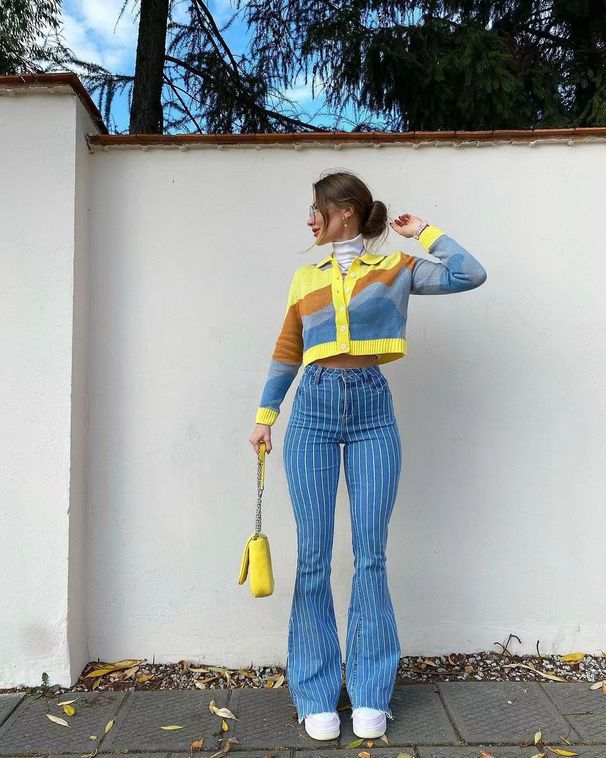 Women's Clothing Retro High Waisted Striped Skinny Jeans For Women In Autumn New Hot Girl Ins Color Corrected Slimming Slightly Spicy Trousers_mkmklike.com