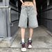 Retro Blue Washed Jacquard Denim Shorts American Trendy Loose Wide Leg Five Point Pants For Men And Women Versatile Summer Wear_mkmklike.com