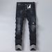 Men's Stretchy, Stylish Black Jeans With A Multi Layered Design, Slim Fit, Straight Leg, Suitable For All Seasons._mkmklike.com