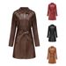 mid-length leather jacket with belt long-sleeved leather windbreaker fashionable British jacket for women 6652_mkmklike.com
