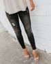 Women's Slim Fit Black Ripped Skinny Jeans – Stretch Pleated Denim Pants With Edgy Style_mkmklike.com