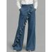 Women's Clothing Spring/Summer Retro Women's Faux Denim Pants Irregular Mid-Waisted High Waist Wide Leg Casual Trousers For Plus Size Ladies_mkmklike.com