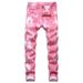 Men's Clothing Colorful Stretch Denim Casual Pants, Slim Fit, Printed, Split Bone Long Pants_mkmklike.com