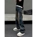 Nordmann American Retro Distressed Jeans For Men With Unique Design, Patchwork Trendy Loose Straight Wide-Leg Casual Pants_mkmklike.com