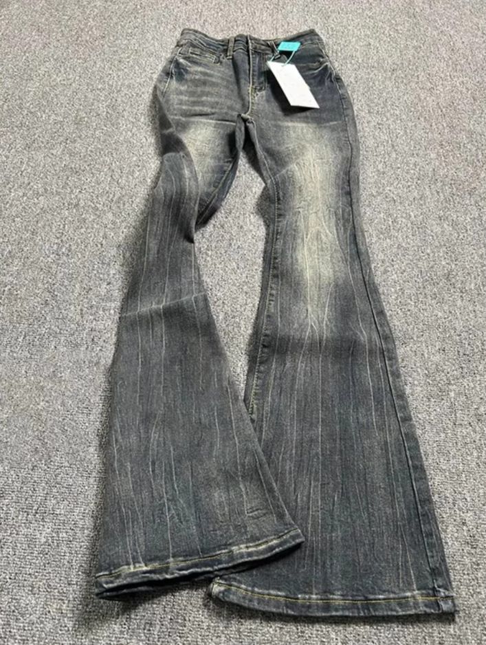Y2K Vintage High-Waisted Flared Jeans – Women's Retro 90s Stretch Denim Pants With Horse Hem (Blue, S-XL)_mkmklike.com