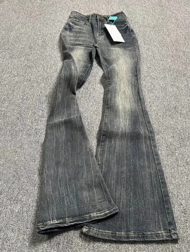 Y2K Vintage High-Waisted Flared Jeans – Women's Retro 90s Stretch Denim Pants With Horse Hem (Blue, S-XL)_mkmklike.com