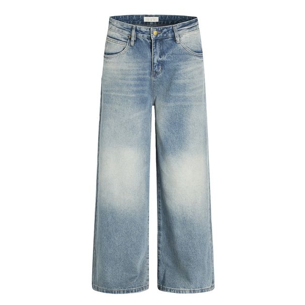 Distressed Frayed Jeans Street Fashion Punk Washed Gradient Loose Straight Long Men's Versatile Casual Dad Pants_mkmklike.com