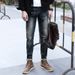Men's Trendy Slim Fit Blue Ripped Whiskered Jeans Elastic Straight Leg Pants New Spring Autumn Collection_mkmklike.com
