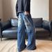 Vintage Washed Denim Jeans – Distressed Patchwork & Wide-Leg Fit (S-XXXL) | 90s Retro Streetwear For Men & Women_mkmklike.com