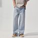 Men's Clothing Retro Loose Light Blue Straight Jeans High Street All Match Wide Leg Pants_mkmklike.com