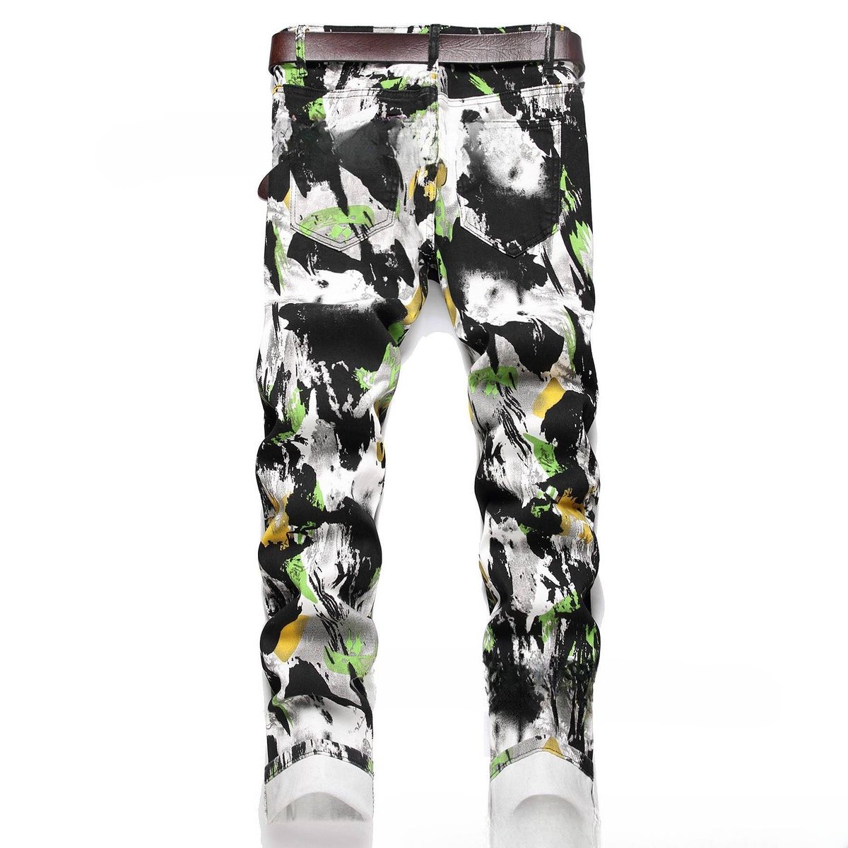 Men's Slim Fit Stretch Denim Jeans With Trendy Print - Comfortable & Stylish Straight Leg Jeans For Casual Wear_mkmklike.com