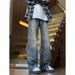 Men's High Street Retro Slightly Flared Jeans Niche Jacquard Loose Straight Wide Leg Floor Length Pants Spring Autumn_mkmklike.com