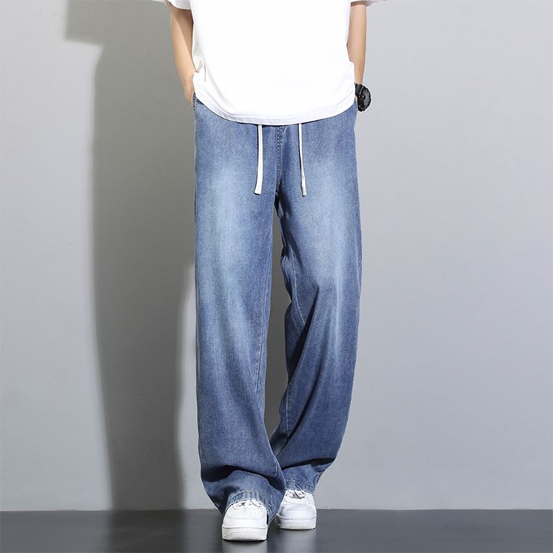 Men's Tencel Drape Jeans – Summer Thin Loose Straight Leg Pants, Ice Silk Wide Leg Casual Style_mkmklike.com