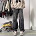 Men's American Retro Washed Distressed Work Jeans High Street Trendy Loose Straight Leg Wide Leg Casual Trousers_mkmklike.com