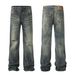 Men's Clothing Street Retro Yellow Mud Washed Old Hole Drape Unisex Jeans_mkmklike.com
