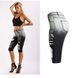Women's clothing stretch ripped straight leg quarter pants black jeans women_mkmklike.com