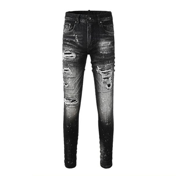 Men’S Slim Fit Ripped Jeans – High Street Black Denim With Patch Details & Stretch Comfort, Skinny Tapered Leg_mkmklike.com