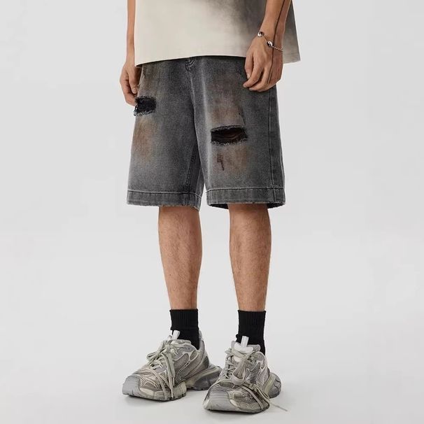 Men's Clothing Men's Retro Trendy Ripped Denim Shorts Summer Loose Fit 5 Point Pants Bf Style For Formal & Casual_mkmklike.com