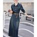 European Sleeved Denim Dress For Women In Spring And Autumn , New Waist Cinching Slim Fit Temperament Long Skirt_mkmklike.com