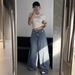 Women's High Waist Distressed Wide Leg Jeans - Vintage Washed Blue Denim Pants For Casual & Boho Style_mkmklike.com