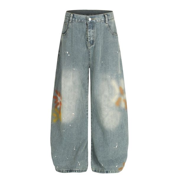 Ink Splash Paint Splatter Wide-Leg Jeans For Men High Street Trendy Brand Vibe Personality Design Loose Fit Pants_mkmklike.com