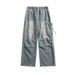 Fashionable Design Workwear Jeans Men's Summer New Style Washed And Worn Loose High Street Wide Straight Leg Pants_mkmklike.com