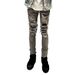 Men's Clothing New grey leather patchwork men's high street tight stretch high street pleated motorcycle jeans_mkmklike.com