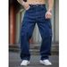 Men's Washed Denim Work Pants – Relaxed Fit Cargo Jeans With Multi-Pockets (Dark Blue, S-2xl) Fashion Trend_mkmklike.com