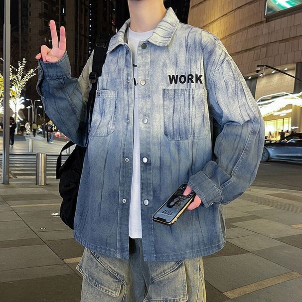 2025 Spring New Color Blocked Collar Cowboy Jacket For Boys And Teenagers, Trendy, Handsome, Loose, Versatile Clothes_mkmklike.com