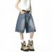 Men's Retro Washed Denim Shorts Loose Fit Straight Leg Casual Five-Pocket Mid-Thigh Shorts For Summer_mkmklike.com