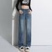 Women's High-Waisted Pear Shaped Wide Leg Jeans Retro Straight Fit Floor-Length Slimming Denim For Spring And Autumn_mkmklike.com
