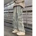 Men's Streetwear Cargo Jeans – Oversized Workwear Pants With Multi-Pockets, Loose Fit Wide Leg Denim, Vintage Washed For Casual & Urban Style_mkmklike.com