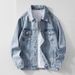 Retro Vintage Denim Jacket Men's Streetwear Oversized Coat Distressed Washed Casual Hip Hop Fashion Loose Fit Spring Fall Blue Black_mkmklike.com