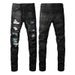 Men's Slim Fit Distressed Jeans With Patchwork & Ripped Details Streetwear Style Stretch Denim Pants For Casual Wear_mkmklike.com