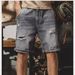 Men's Clothing Casual Washed Retro Denim Shorts Men's Loose Straight Ripped Light Blue All Match Five Point Pants_mkmklike.com