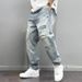 Streetwear Spray Paint Jeans - Distressed Washed Denim Pants With Graffiti Art, Straight Leg Unisex High Waist Ripped Jeans (Blue, 28-36)_mkmklike.com