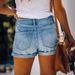 Women's Clothing Straight Pants Shorts Washed Ordinary Cotton Denim Street Fashion Blue Mid Waist Denim_mkmklike.com