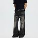 Unisex Vintage Washed Denim Jeans Straight Leg American Retro High Street Style With Subtle Whiskering_mkmklike.com