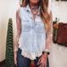 Women's Clothing Spring And Summer Lace Stitching Denim Sleeveless Top Vest_mkmklike.com