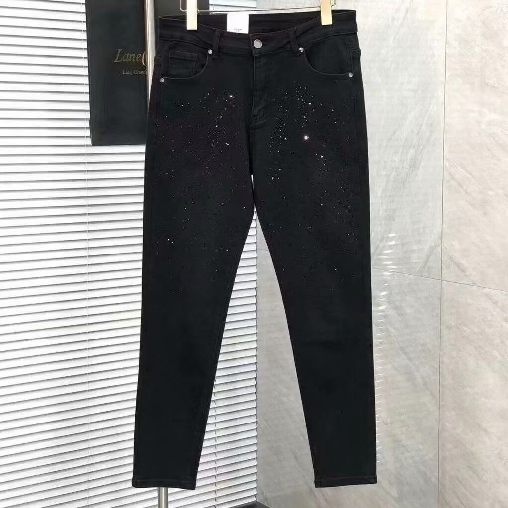 Men's Black Slim Fit Jeans With All-Over Rhinestone Embellishments – Skinny Stretch Denim Pants For Streetwear_mkmklike.com