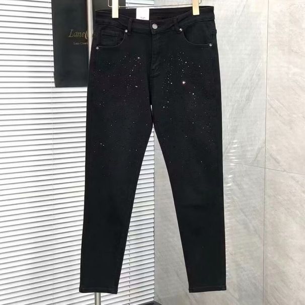 Men's Black Slim Fit Jeans With All-Over Rhinestone Embellishments – Skinny Stretch Denim Pants For Streetwear_mkmklike.com