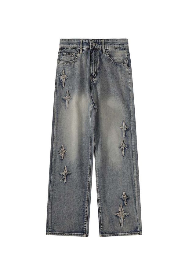 European And American Street Retro High-End Feel Distressed Flared Jeans For Men, Trendy Brand, Loose Washed Vintage_mkmklike.com