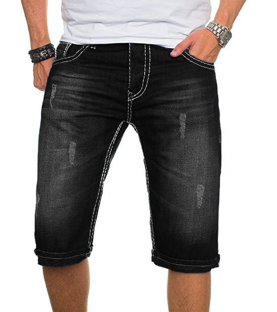 Men's Stretch Denim Shorts - Comfortable Slim Fit Casual Shorts For Summer, Blue & Black, S-2XL_mkmklike.com