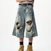 Men's Clothing Retro Niche High Street Ripped Denim Cropped Trousers For Men And Women Loose Casual Drape_mkmklike.com