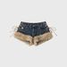 Women's Faux Fur Trim Denim Shorts, Y2K Lace-Up Side Low Waist Distressed Jean Shorts, Casual Club Party Streetwear Hot Pants For Daily Outdoor Wear_mkmklike.com