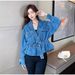Slim Waist V-Neck Denim Jacket 2024 Spring Autumn Korean Style Beaded Loose Fit Boyfriend Top for Women Fashionable Versatile_mkmklike.com